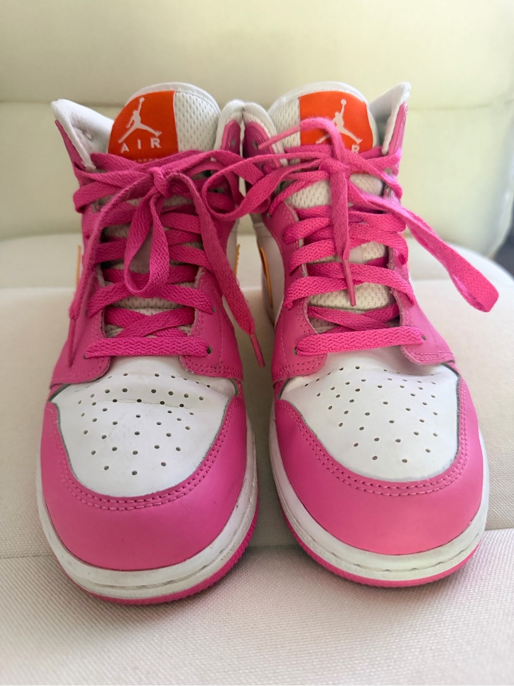 Nike Air Jordan - Kids' Pink, White and Orange High-Top Sneakers
